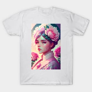 Girl With Pink Roses T-Shirt